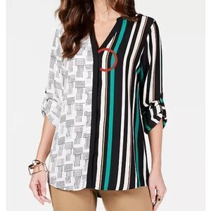 Alfani Women's Stripped Button Down Blouse